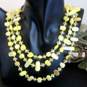 Vtg 3 strand Necklace yellow MOP & Aurora Borealis
